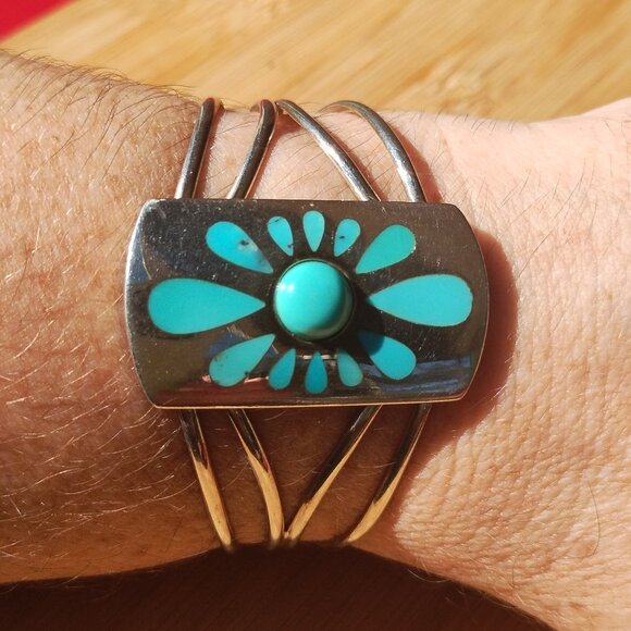 Jay King DTR mine finds large turquoise inlay cuff bracelet 925 Sterling Silver - Picture 7 of 14